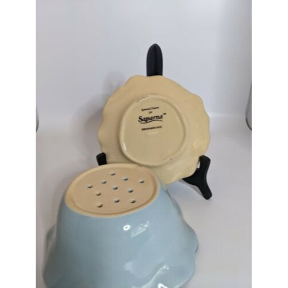 VINTAGE 2 piece Colander Rommel Nueva for Saparna Top & base =7.5" fluted Blue - Picture 5 of 12